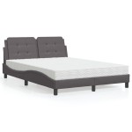 vidaXL Pat cu saltea, gri, 140x200 cm, piele ecologică vidaXL Pat cu saltea, gri, 140x200 cm, piele ecologică