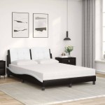 vidaXL Pat cu saltea, negru și alb, 140x200 cm, piele ecologică
