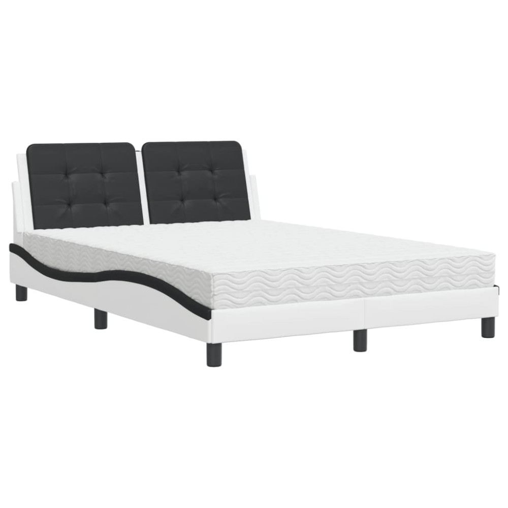 vidaXL Pat cu saltea, alb și negru, 140x200 cm, piele ecologică