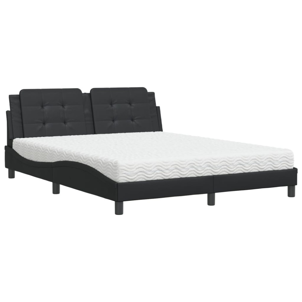 vidaXL Pat cu saltea, negru, 160x200 cm, piele ecologică