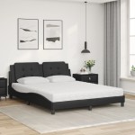 vidaXL Pat cu saltea, negru, 160x200 cm, piele ecologică