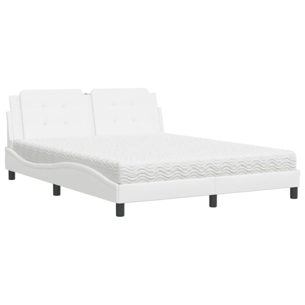 vidaXL Pat cu saltea, alb, 160x200 cm, piele ecologică
