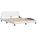 vidaXL Pat cu saltea, alb, 160x200 cm, piele ecologică vidaXL Pat cu saltea, alb, 160x200 cm, piele ecologică