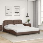 vidaXL Pat cu saltea, maro, 160x200 cm, piele ecologică vidaXL Pat cu saltea, maro, 160x200 cm, piele ecologică
