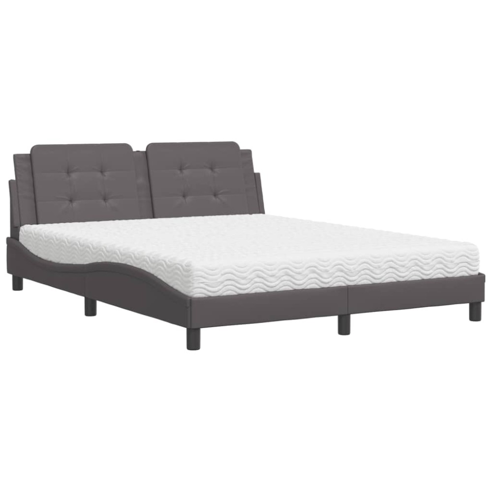 vidaXL Pat cu saltea, gri, 160x200 cm, piele ecologică
