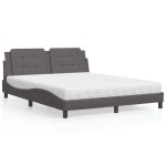 vidaXL Pat cu saltea, gri, 160x200 cm, piele ecologică vidaXL Pat cu saltea, gri, 160x200 cm, piele ecologică