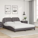 vidaXL Pat cu saltea, gri, 160x200 cm, piele ecologică vidaXL Pat cu saltea, gri, 160x200 cm, piele ecologică