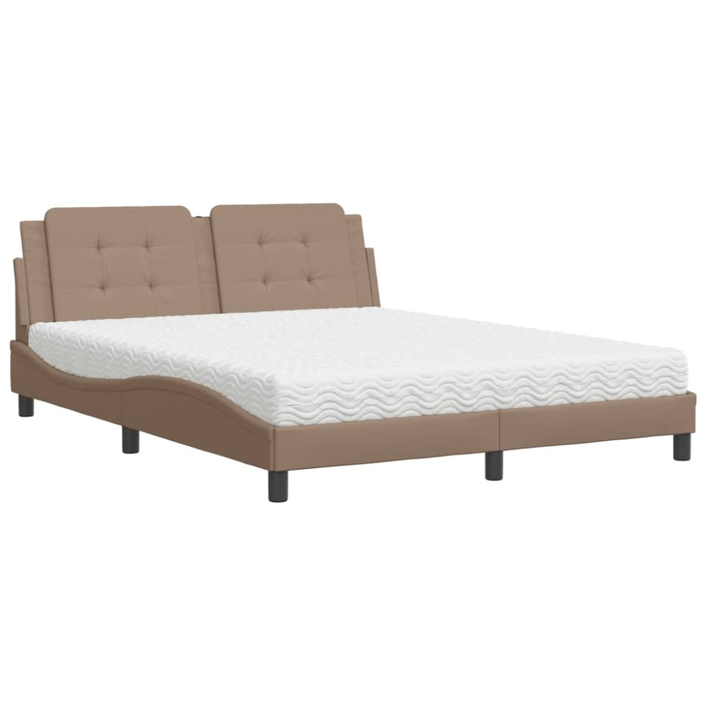 vidaXL Pat cu saltea, cappuccino, 160x200cm piele ecologică