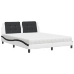 vidaXL Pat cu saltea, alb și negru, 160x200 cm, piele ecologică
