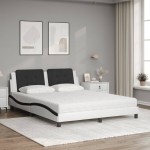vidaXL Pat cu saltea, alb și negru, 160x200 cm, piele ecologică