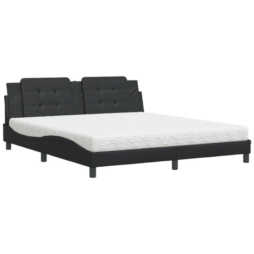 vidaXL Pat cu saltea, negru, 180x200 cm, piele ecologică
