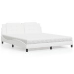 vidaXL Pat cu saltea, alb, 180x200 cm, piele ecologică vidaXL Pat cu saltea, alb, 180x200 cm, piele ecologică