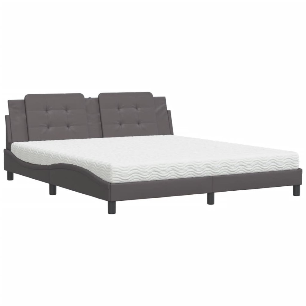 vidaXL Pat cu saltea, gri, 180x200 cm, piele ecologică