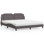 vidaXL Pat cu saltea, gri, 180x200 cm, piele ecologică vidaXL Pat cu saltea, gri, 180x200 cm, piele ecologică