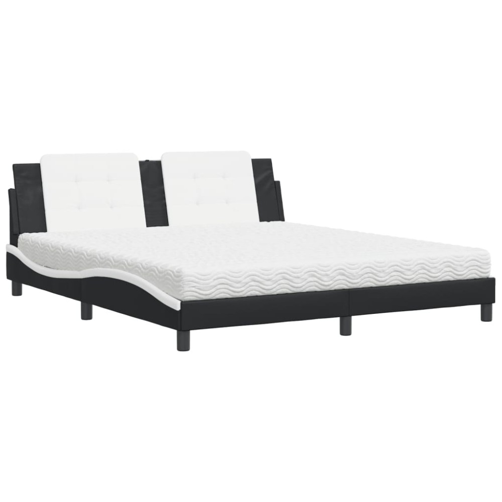 vidaXL Pat cu saltea, alb și negru, 180x200 cm, piele ecologică