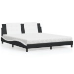 vidaXL Pat cu saltea, alb și negru, 180x200 cm, piele ecologică vidaXL Pat cu saltea, alb și negru, 180x200 cm, piele ecologică