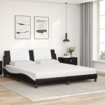 vidaXL Pat cu saltea, alb și negru, 180x200 cm, piele ecologică vidaXL Pat cu saltea, alb și negru, 180x200 cm, piele ecologică