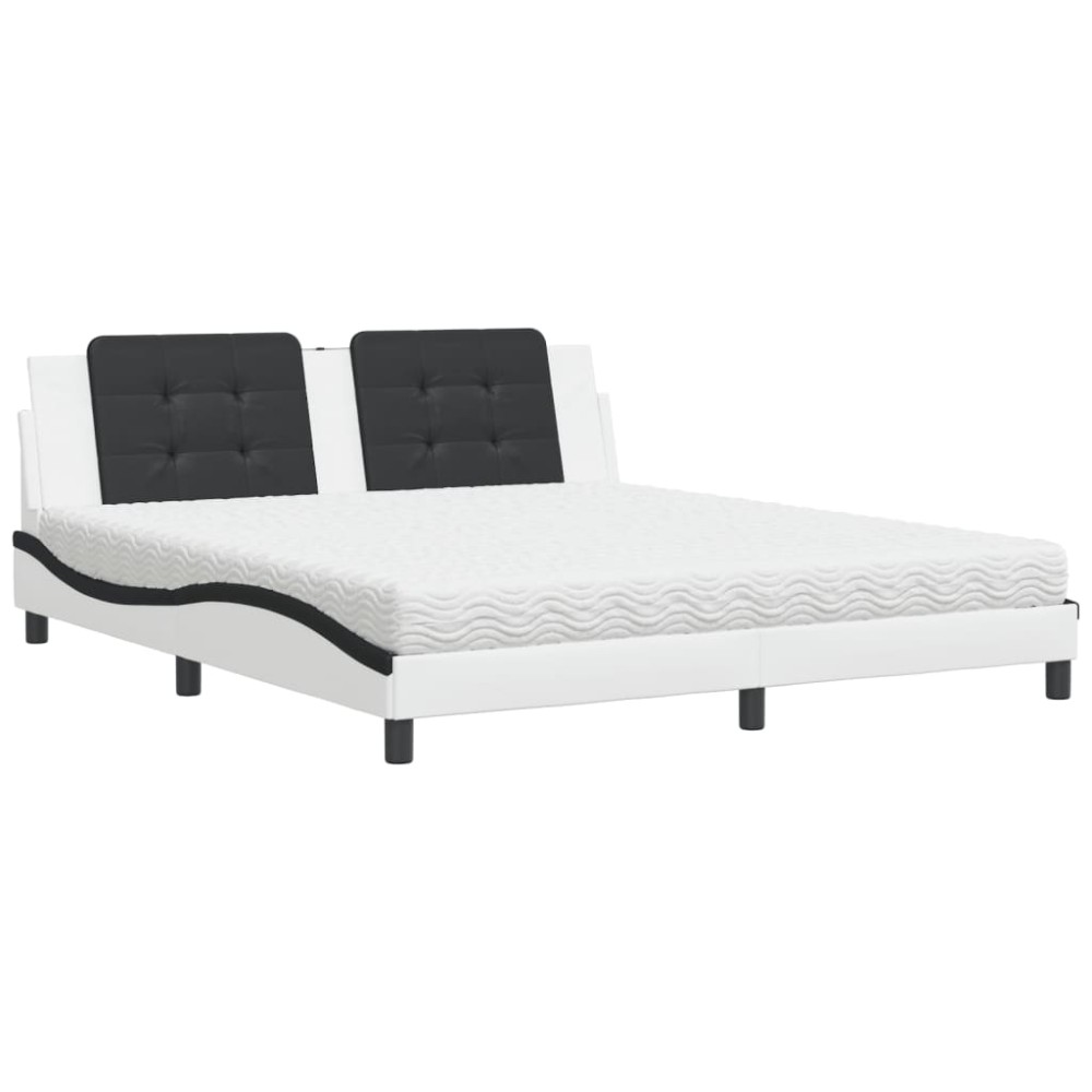 vidaXL Pat cu saltea, alb și negru, 180x200 cm, piele ecologică