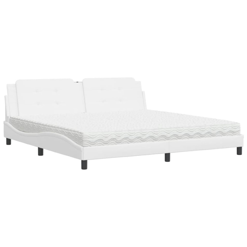 vidaXL Pat cu saltea, alb, 200x200 cm, piele ecologică