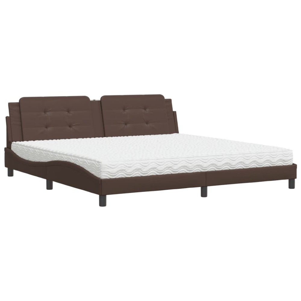 vidaXL Pat cu saltea, maro, 200x200 cm, piele ecologică
