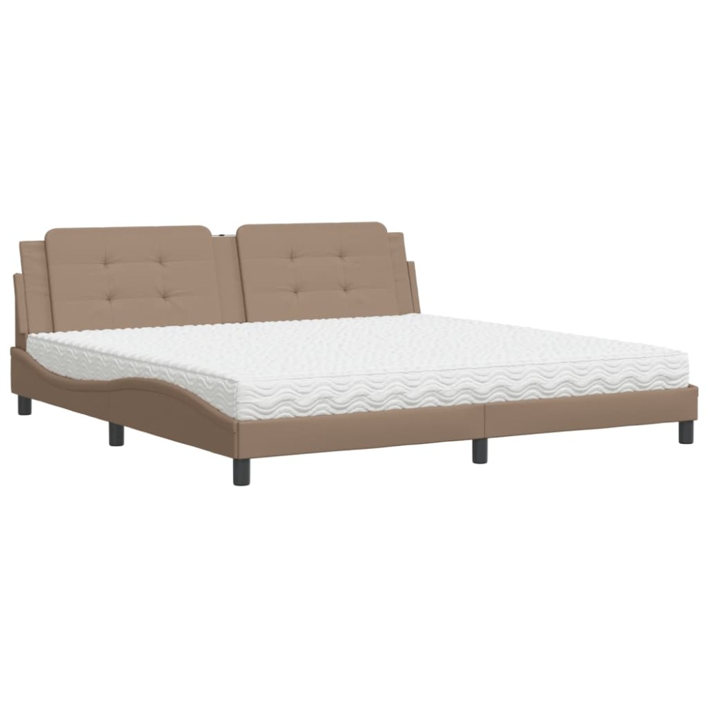vidaXL Pat cu saltea, cappuccino, 200x200 cm, piele ecologică