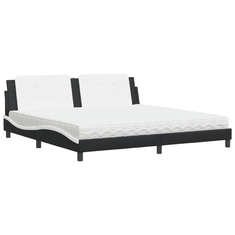 vidaXL Pat cu saltea, negru și alb, 200x200 cm, piele ecologică