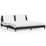 vidaXL Pat cu saltea, negru și alb, 200x200 cm, piele ecologică vidaXL Pat cu saltea, negru și alb, 200x200 cm, piele ecologică
