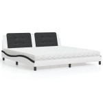 vidaXL Pat cu saltea, alb și negru, 200x200 cm, piele ecologică vidaXL Pat cu saltea, alb și negru, 200x200 cm, piele ecologică