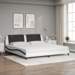 vidaXL Pat cu saltea, alb și negru, 200x200 cm, piele ecologică vidaXL Pat cu saltea, alb și negru, 200x200 cm, piele ecologică