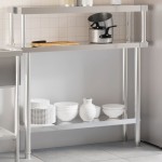 vidaXL Masă bucătărie cu raft superior, 110x30x120 cm, oțel inoxidabil vidaXL Masă bucătărie cu raft superior, 110x30x120 cm, oțel inoxidabil