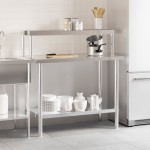 vidaXL Masă bucătărie cu raft superior, 110x55x120 cm, oțel inoxidabil vidaXL Masă bucătărie cu raft superior, 110x55x120 cm, oțel inoxidabil