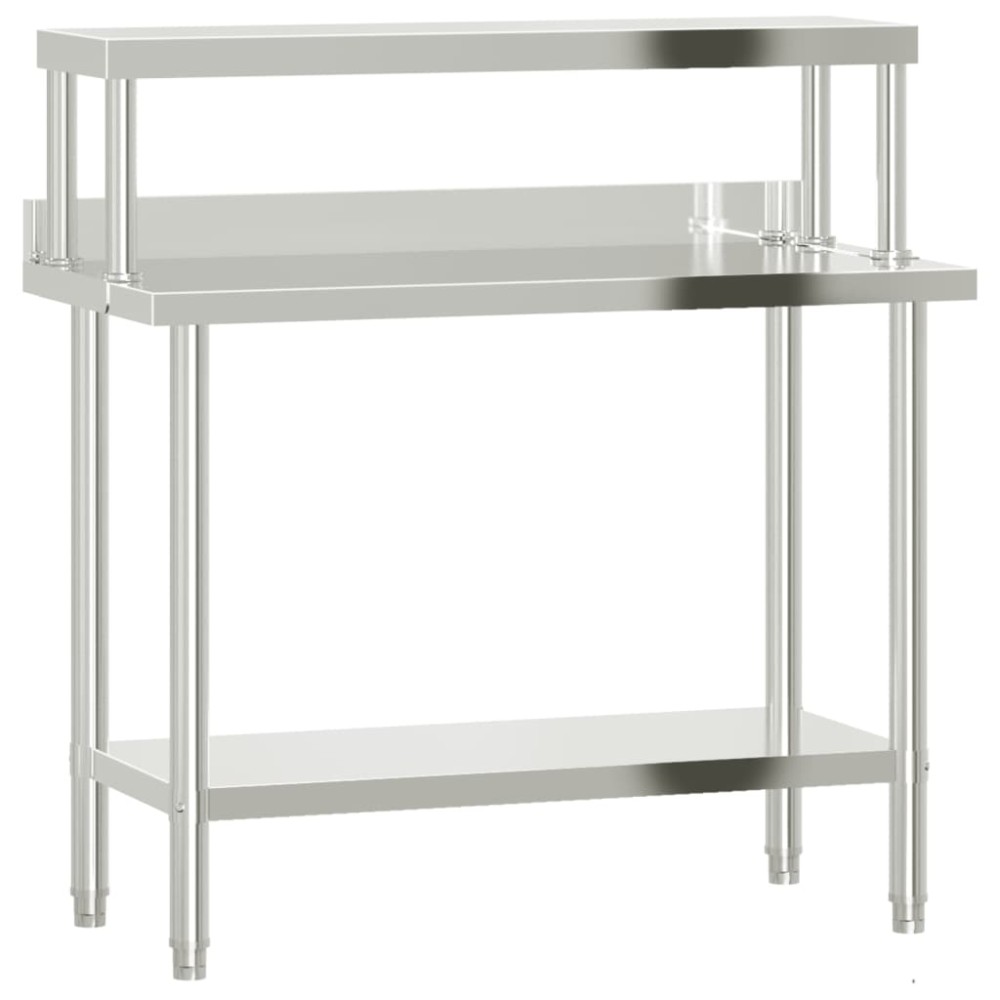 vidaXL Masă bucătărie cu raft superior, 110x55x120 cm, oțel inoxidabil