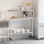 vidaXL Masă bucătărie cu raft superior, 110x30x120 cm, oțel inoxidabil