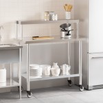 vidaXL Masă bucătărie cu raft superior, 110x55x120 cm, oțel inoxidabil vidaXL Masă bucătărie cu raft superior, 110x55x120 cm, oțel inoxidabil