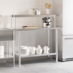 vidaXL Masă bucătărie cu raft superior, 110x55x120 cm, oțel inoxidabil