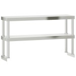 vidaXL Masă bucătărie cu raft superior, 110x30x150 cm, oțel inoxidabil
