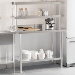 vidaXL Masă bucătărie cu raft superior, 110x55x150 cm, oțel inoxidabil vidaXL Masă bucătărie cu raft superior, 110x55x150 cm, oțel inoxidabil