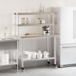 vidaXL Masă bucătărie cu raft superior, 110x55x150 cm, oțel inoxidabil vidaXL Masă bucătărie cu raft superior, 110x55x150 cm, oțel inoxidabil
