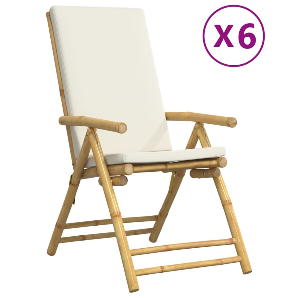 vidaXL Scaune pliabile/rabatabile, 6 buc., cu perne alb crem, bambus