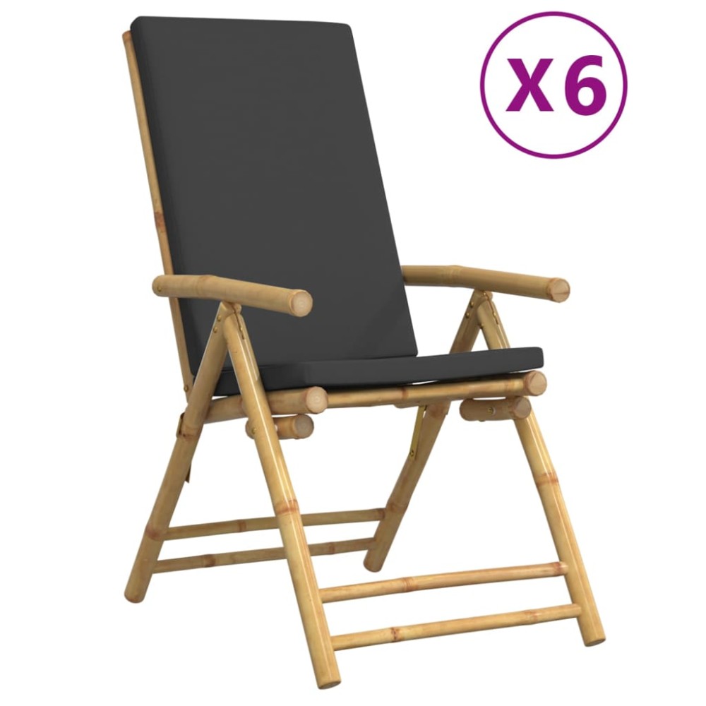 vidaXL Scaune pliabile/rabatabile, 6 buc., cu perne gri închis, bambus