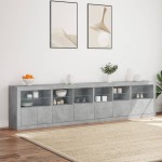 vidaXL Dulap cu lumini LED, gri beton, 283x37x67 cm vidaXL Dulap cu lumini LED, gri beton, 283x37x67 cm