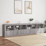 vidaXL Dulap cu lumini LED, gri sonoma, 283x37x67 cm vidaXL Dulap cu lumini LED, gri sonoma, 283x37x67 cm
