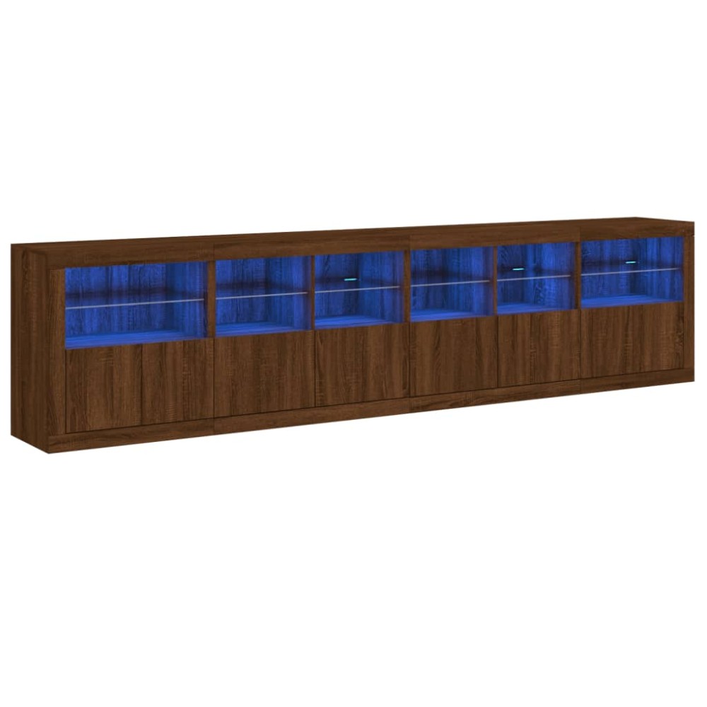 vidaXL Dulap cu lumini LED, stejar maro, 283x37x67 cm