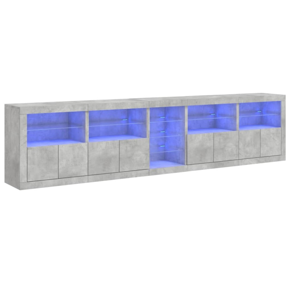 vidaXL Dulap cu lumini LED, gri beton, 283x37x67 cm