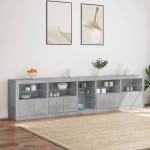 vidaXL Dulap cu lumini LED, gri beton, 283x37x67 cm