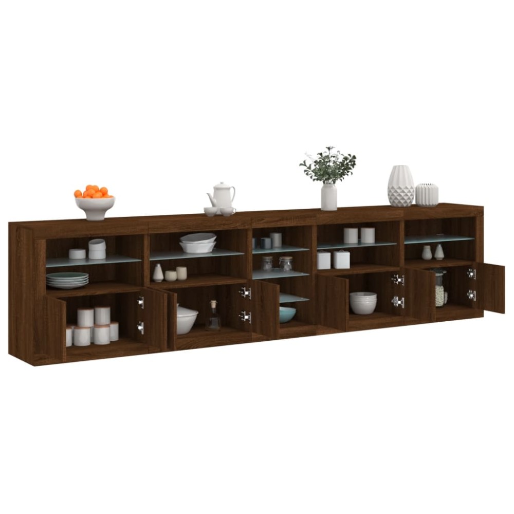 vidaXL Dulap cu lumini LED, stejar maro, 283x37x67 cm