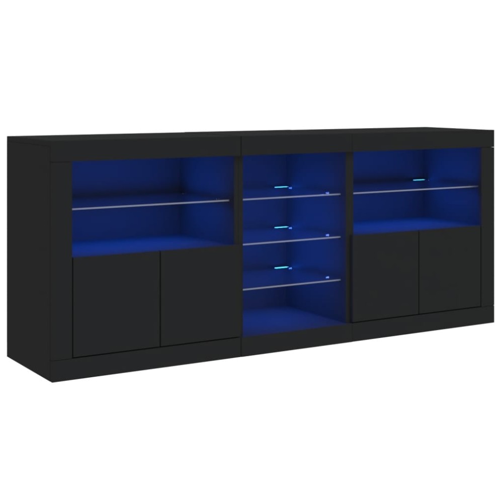 vidaXL Servantă cu lumini LED, negru, 162x37x67 cm