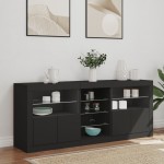 vidaXL Servantă cu lumini LED, negru, 162x37x67 cm