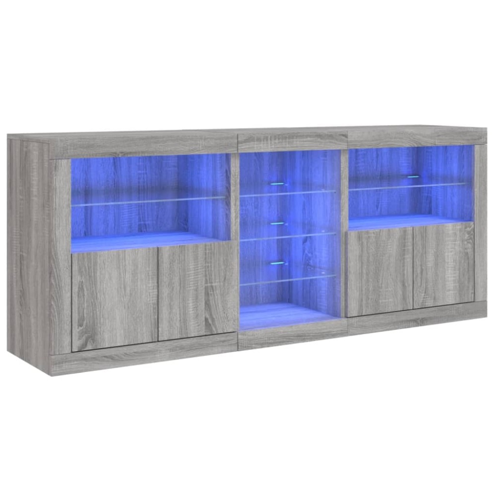 vidaXL Servantă cu lumini LED, gri sonoma, 162x37x67 cm