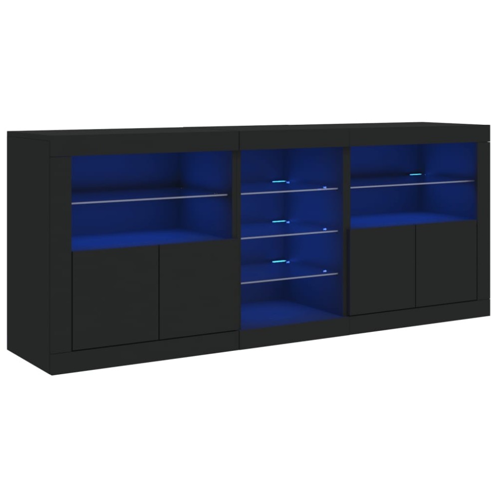 vidaXL Servantă cu lumini LED, negru, 181,5x37x67 cm